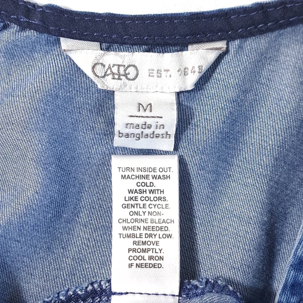 CATO Est 1946 Women's Blue Denim Short Sleeveless‎ Dress Zip Size M 100% Tencel